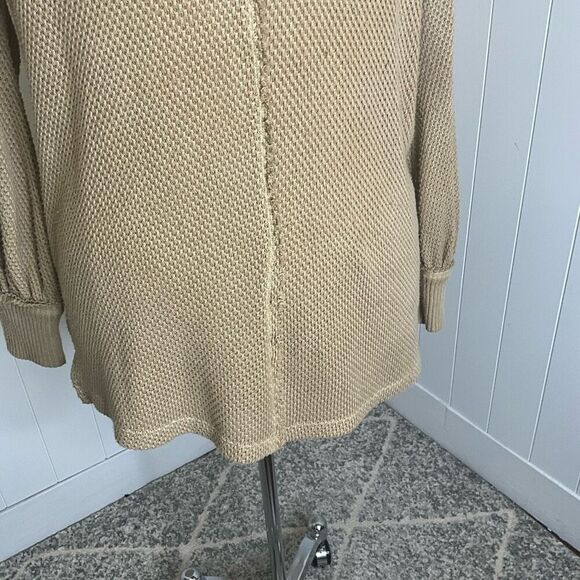 FREE PEOPLE She's A Keeper Thermal Waffle Knit Sweater Winter Wheat Tan XS - Picture 9 of 13